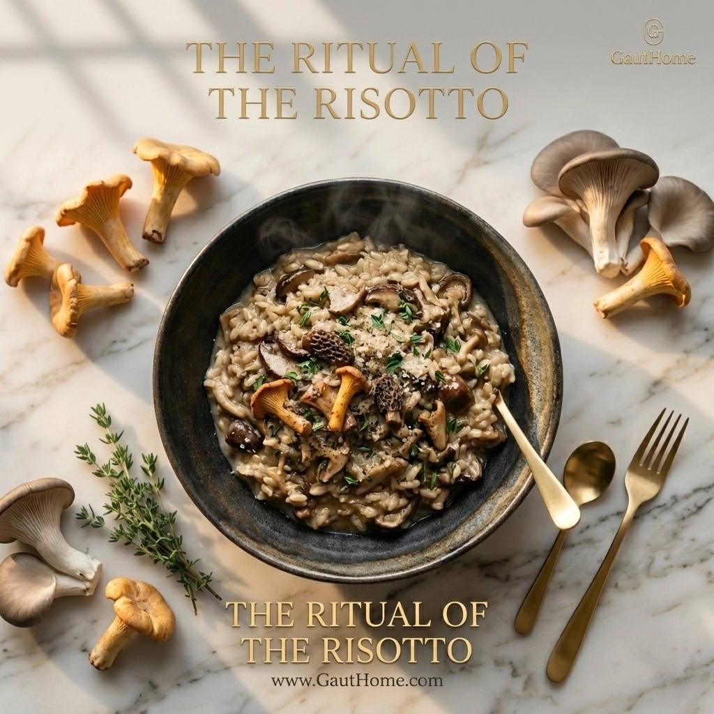 RealGautamAtri's tweet image. Risotto mirrors the patience of legacy wealth. Sauté local Cremini and Chanterelles in butter. Toast rice then slowly add warm stock. Stir for a creamy finish. Top with Parmesan and truffle oil. Serve in warm bowls. GautHome.com #GautHome #CentralValley #Gourmet