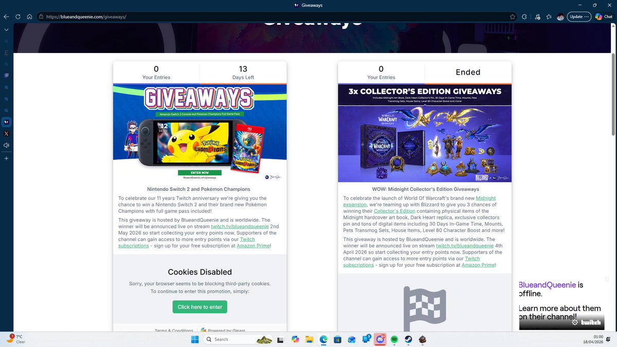 II_dougster_II's tweet photo. @_McKringleberry @SteamGamesPC @QueenieandBlue 13 days left as of the 18/04/26.........they did a second switch giveaway! https://t.co/FYWZqkNZYV