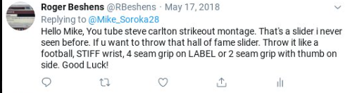 RBeshens's tweet photo. Here is how I instructed Mike Soroka; without my guidance he would not have experienced the 2019 season and achieved his current position.
@Gambo987 @nickpiecoro @Mike_Soroka28 https://t.co/D4XwU9Zyho