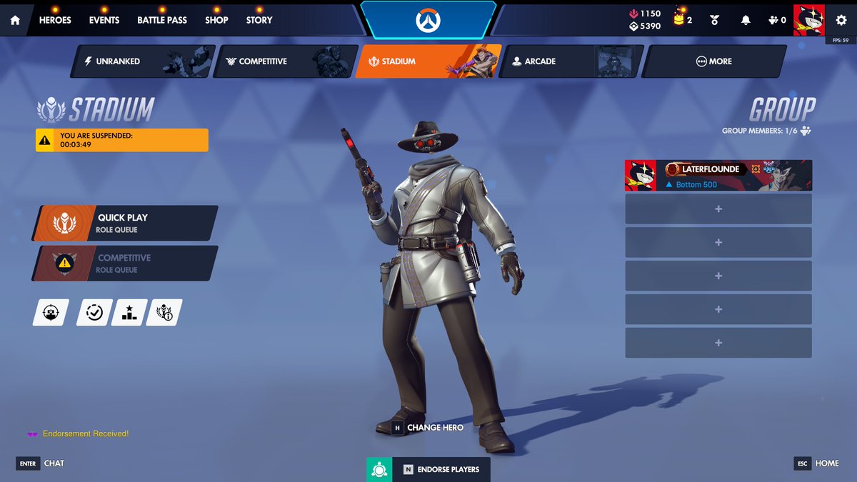 Helpercar's tweet image. Bro what was I supposed to do, the game just kicked us out to the menus every so often and just let us back in why am I suspended for that? #Overwatch #Stadium