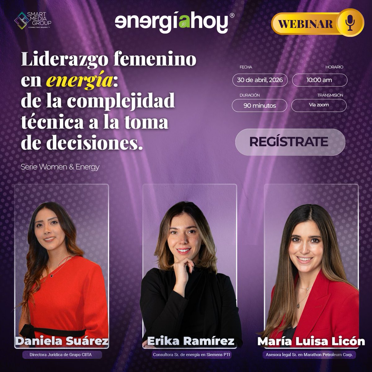 energiahoy's tweet image. ⚡👩‍💼 Webinar gratuito: Liderazgo femenino en energía

Expertas analizan el paso de la complejidad técnica a la toma de decisiones.

🗓️ 30 abril | ⏰ 10:00 am
💻 Zoom
🔗 energiahoy.com/webinar-eh-smg/
#WomenInEnergy #Energía #Webinar