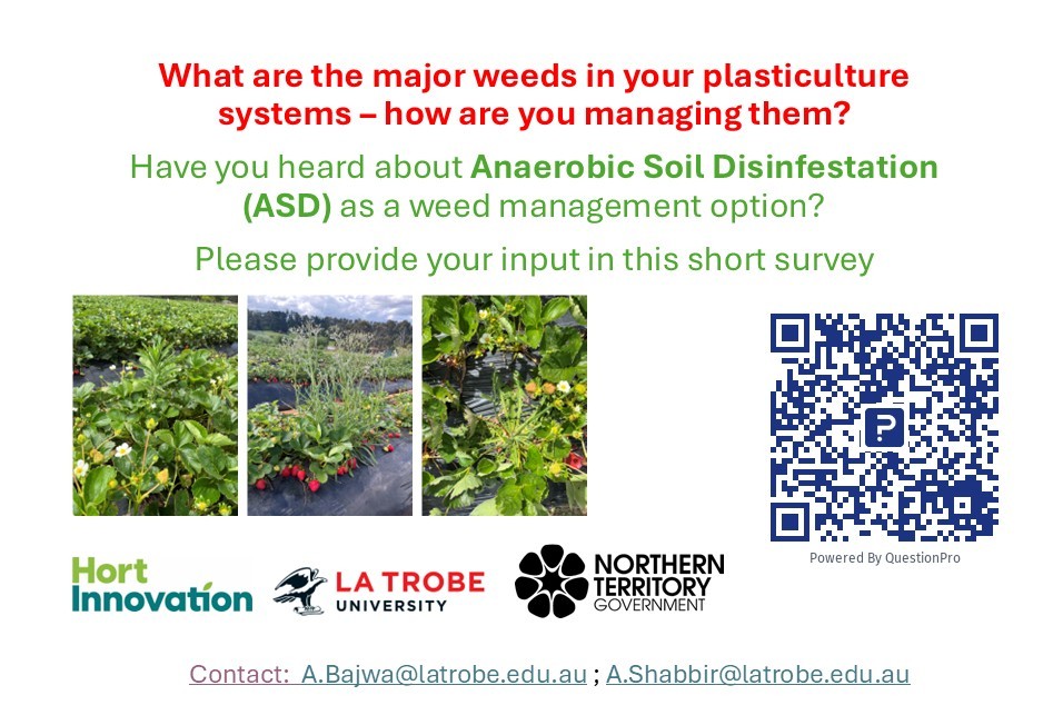 a1bajwa's tweet image. Dear #horticulture growers managing #weeds and #pests in #plasticulture production systems, are you concerned about the state of #weed_management? Please support our Hort Innovation (@Hort_Au) funded research on this topic by completing a brief #survey below: