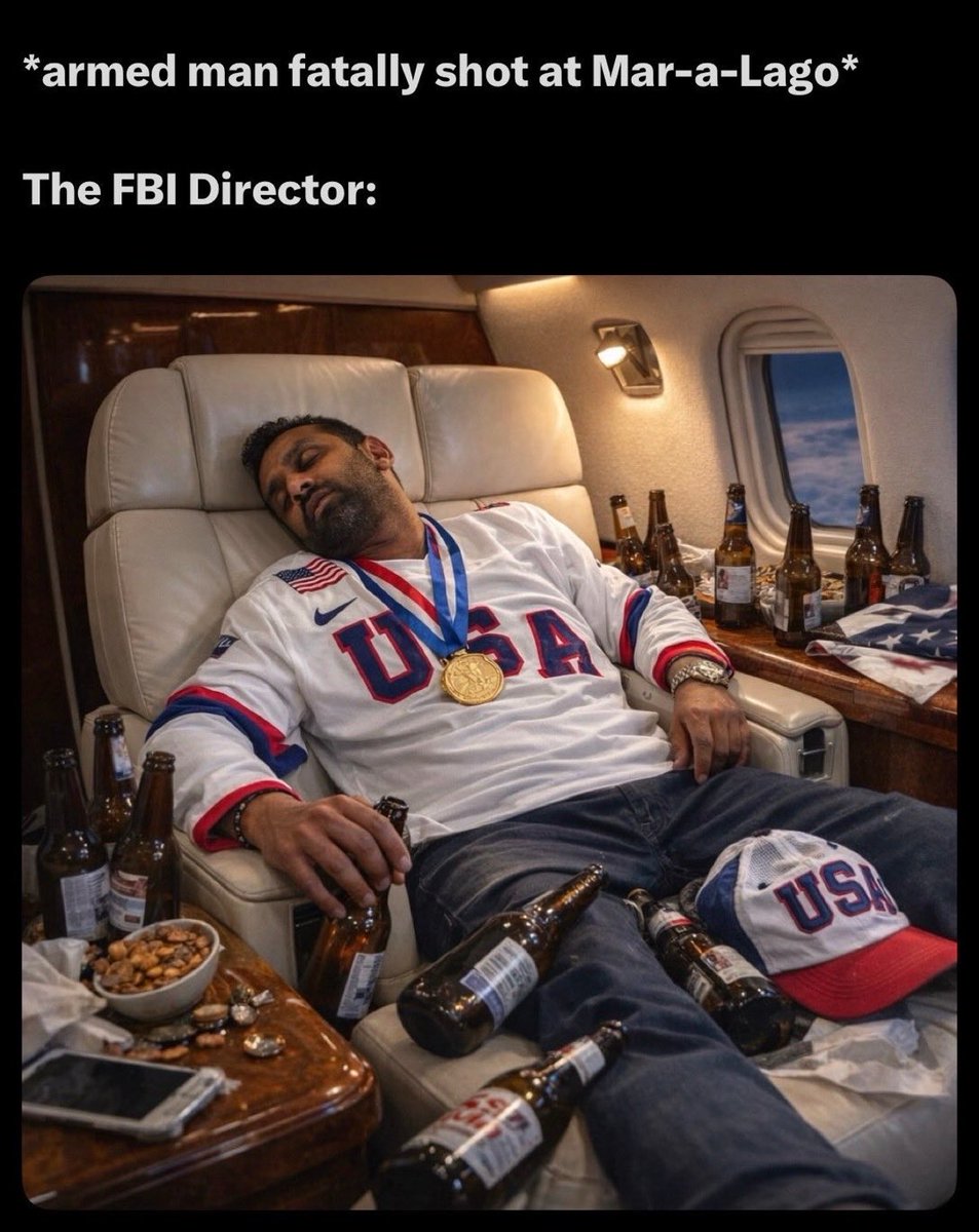 <a href="/S_Fitzpatrick/">Sarah Fitzpatrick</a> <a href="/atrupar/">Aaron Rupar</a> <a href="/TheAtlantic/">The Atlantic</a> If Kash Patel thought he was fired before, he's definitely going to get fired now, thanks to the revelations in this brilliant piece of journalism.

Don't let the door hit you on the way out, drunkard.