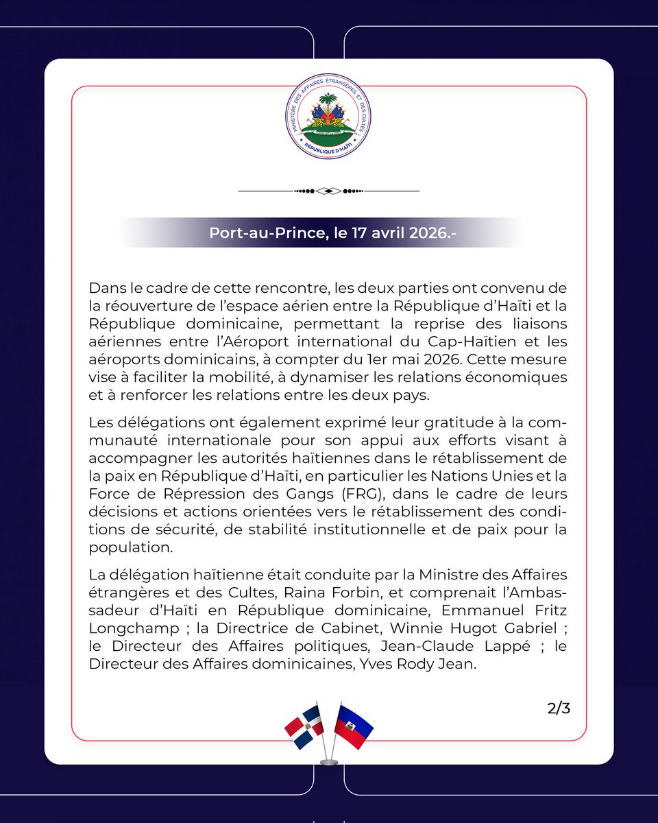 Ministère des Affaires étrangères et des Cultes tweet media