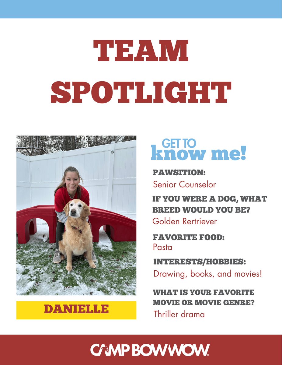 CBWBrightonMi's tweet image. Get to know our Team! This month we're highlighting one of our PAWsome Counselor's, Danielle! ✨  #TeamSpotlight #Camplife