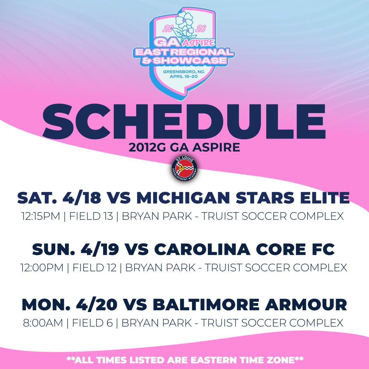 STLDASoccer's tweet photo. This Weekend in North Carolina! โ๏ธโฝ๏ธ
Good luck to our 2012 & 2013 GA Aspire teams as they head to the Girls Academy Aspire East Regional and Showcase! Our girls are ready to compete on the national stage and showcase their talent.
#StlouisDA | #GAAspire https://t.co/IL1S1wlXBQ