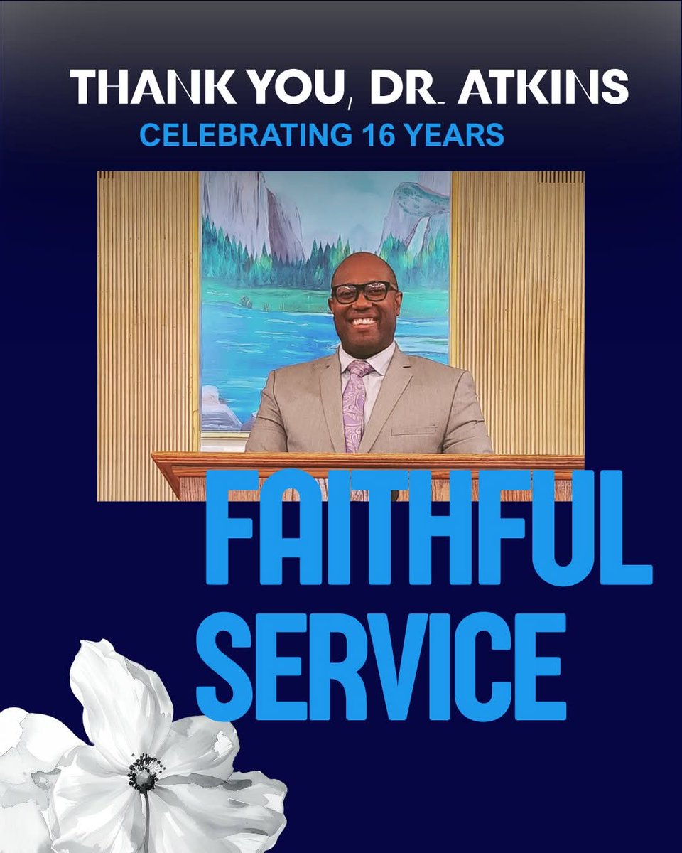SIBCDallas's tweet photo. We salute Dr. Todd M. Atkins for 16 yrs of dedicated service to Salem Institutional Baptist Church. His commitment to community care, spiritual growth, and integrity has made a lasting impact on all who know him.

We can't wait to celebrate him this Sunday at 11:00 AM! https://t.co/taL6fKCH8O