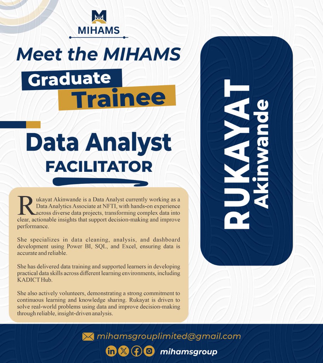 MihamsGroup_ltd's tweet image. Meet the facilitators behind the MIHAMS Graduate Trainee Program, dedicated to equipping graduates with practical skills, strategic insight, and industry-ready competence.   

#MIHAMS #GraduateTrainee #CareerDevelopment #SkillsDevelopment