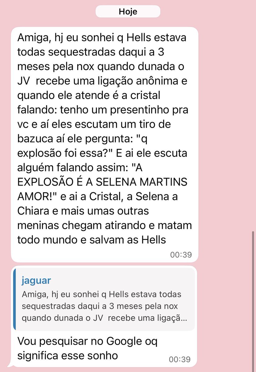 <a href="/XxxJaguarxxX99/">Jaguar99</a> no meu pv as 00:39 KKKKKKKKKKKKKKKKKKKKKK q menina louca véi