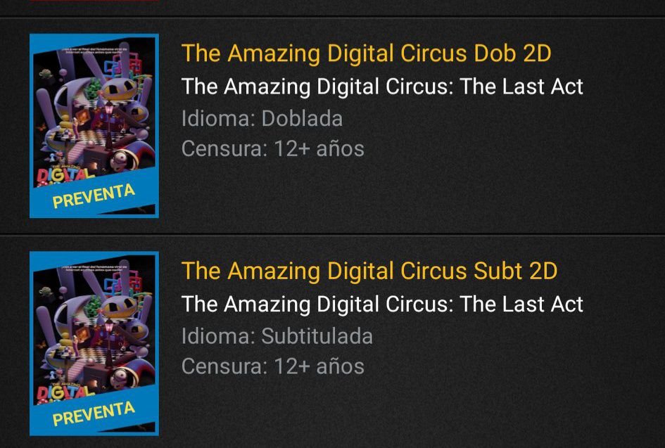 dangerartec's tweet image. AMIGOS DE ECUADOR YA ESTÁ LA PREVENTA, REPITO, YA ESTÁ DISPONIBLE!!! Corran!! (en ambos cines)🗣️

#DigitalCircus #Ecuador
