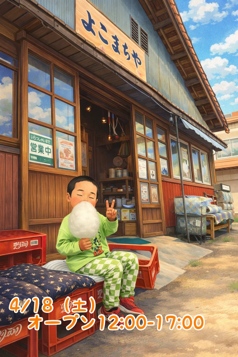 本日4/18(土)12:00-17:00オープン！！

今日は晴れて、晝間は暖かくなります。朝は寒いので、晝間との體感差が大きくなりそう。調節できる服裝でお出かけください。

※エコバッグご持參のご協力お願い致します
※駄菓子の詰め合わせご相談お待ちしてます