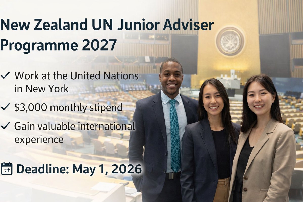 opportunitiesfy's tweet image. 🇺🇳 UN Internship 2027
💼 Junior Adviser (New Zealand Mission)
 💰$3,000/month
 📍New York
📅 Deadline: May 1, 2026
🔗 Apply: wp.me/p23f03-kDY
#UNJobs #Internship #Global