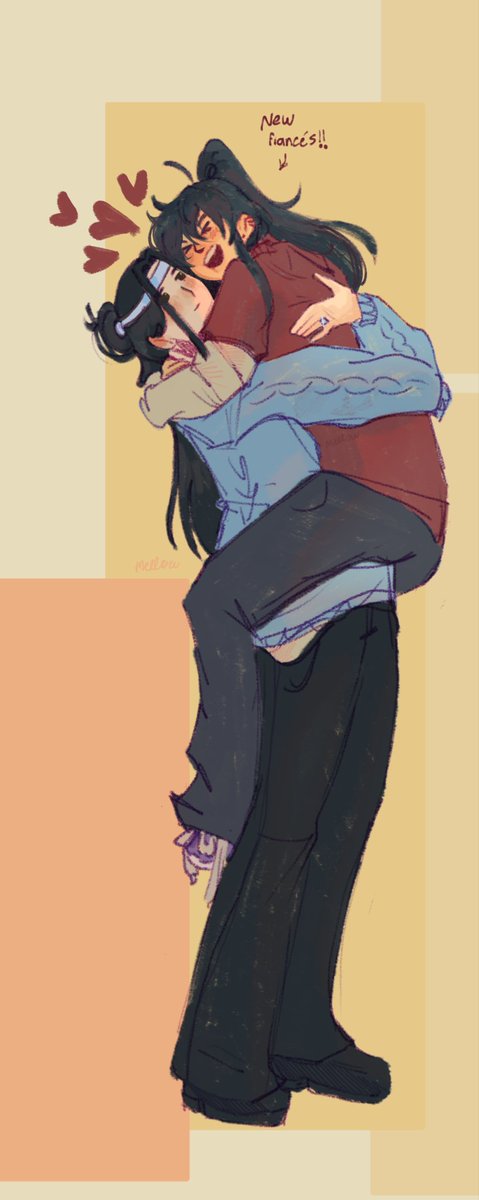modern wangxian doodle that i decided to color. THEYRE NEW FIANCES!! later Wei Ying will be upset that LZ asked him to marry him while WY was in such casual wear, but it means a lot of LZ to propose to WY when they're at the epitome of home 🥹🥹💝 #wangxian #lanzhan #weiying