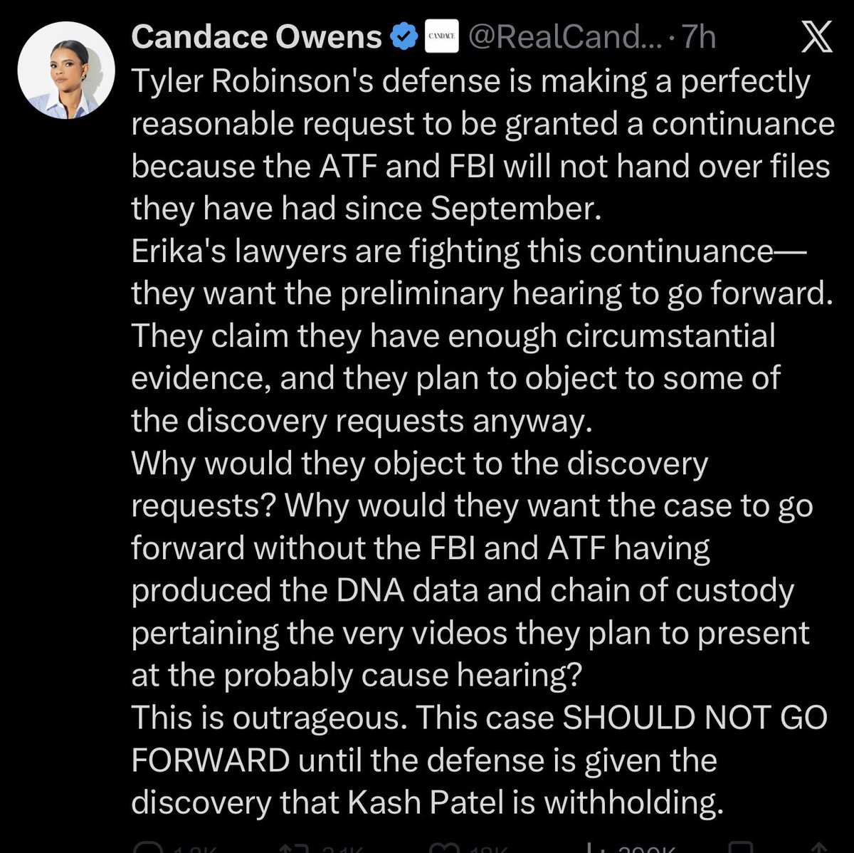 TRANSLATION ✅

Candace Owens and her cult are FREAKING out over today’s hearing.

They want a continuance to be granted so they can continue GRIFTING off of fake conspiracies before the trial.

When the trial comes the gravy train will end for many of them. Public interest will
