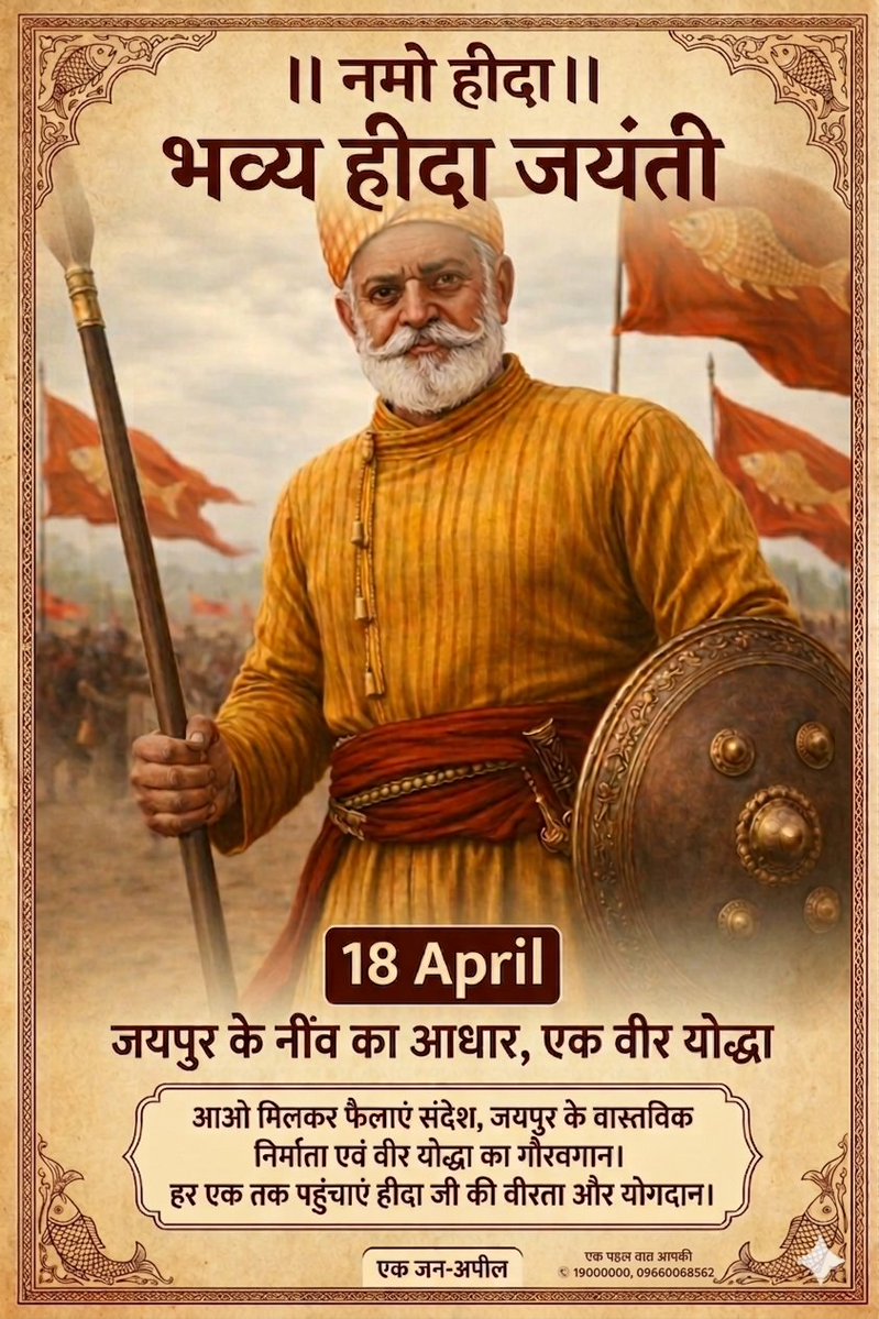 वीर महापुरुष "हीदा जी"की जन्म जयंती पर समस्त प्रदेश वासियों को हार्दिक बधाई एवं शुभकामनाएं, महान आदिवासी योद्धा को नमन.. डॉ गजेन्द्र सिंह हीदा, RDF प्रमुख <a href="/BhajanlalBjp/">Bhajanlal Sharma</a> <a href="/ashokgehlot51/">Ashok Gehlot</a> @BJP @Congrss <a href="/HansrajMeena/">Hansraj Meena</a> 
#Hida_Jayanti 
#हीदा_जयंती 
#राजस्थान
#rajasthanpatrika
