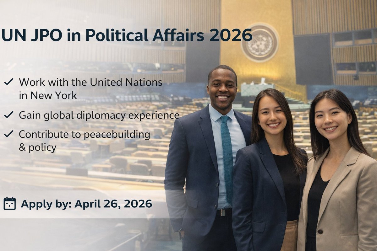 opportunitiesfy's tweet image. 🌍 UN JPO 2026
🏛️ Work in New York
 📊Peace &amp;amp; policy
 🤝Global exposure
📅 Deadline: April 26, 2026
🔗 Apply: wp.me/p23f03-kET
#UNJobs #JPO #Careers
