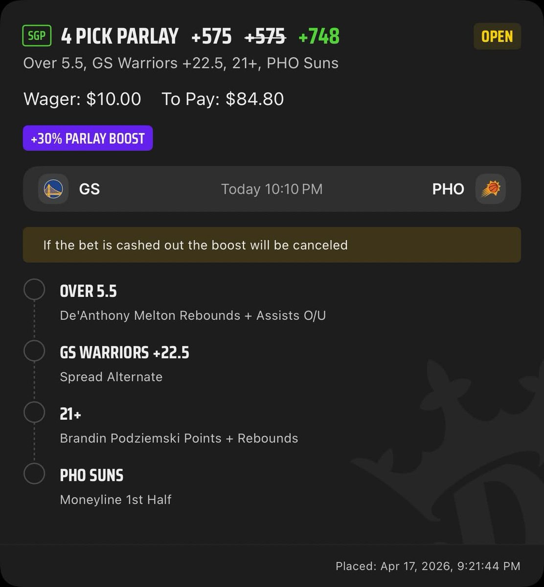 GhostEVplays's tweet image. 🏀 DraftKings NBA SGP Boost

🏀 +748 (FV +641.12)
+EV: 14.40%
Playing: 0.06 Unit Promo Max

#draftkings #sports #nba #basketball