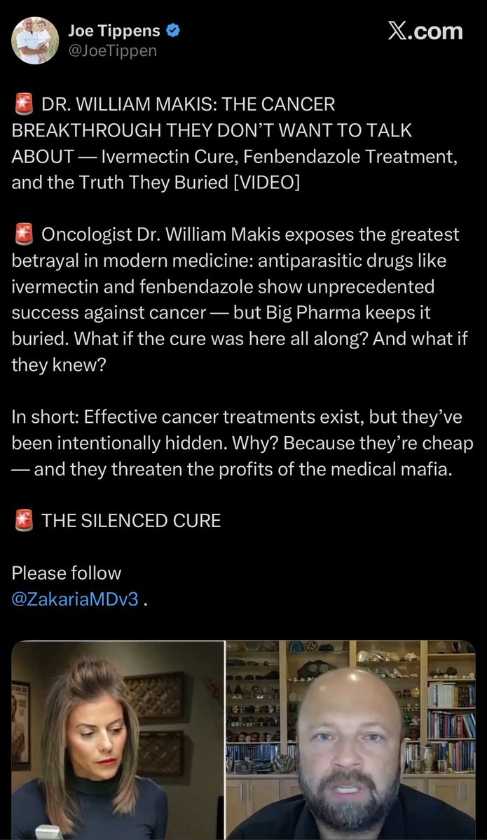 QuackDetector's tweet photo. Weird that if any of this were true we’d see it in reputable publications, but no, a disgraced quack who’s never been an oncologist has all the answers. 

#QuackMakis #Noncologist 

#QuackTippens https://t.co/NmXSOw7ehN