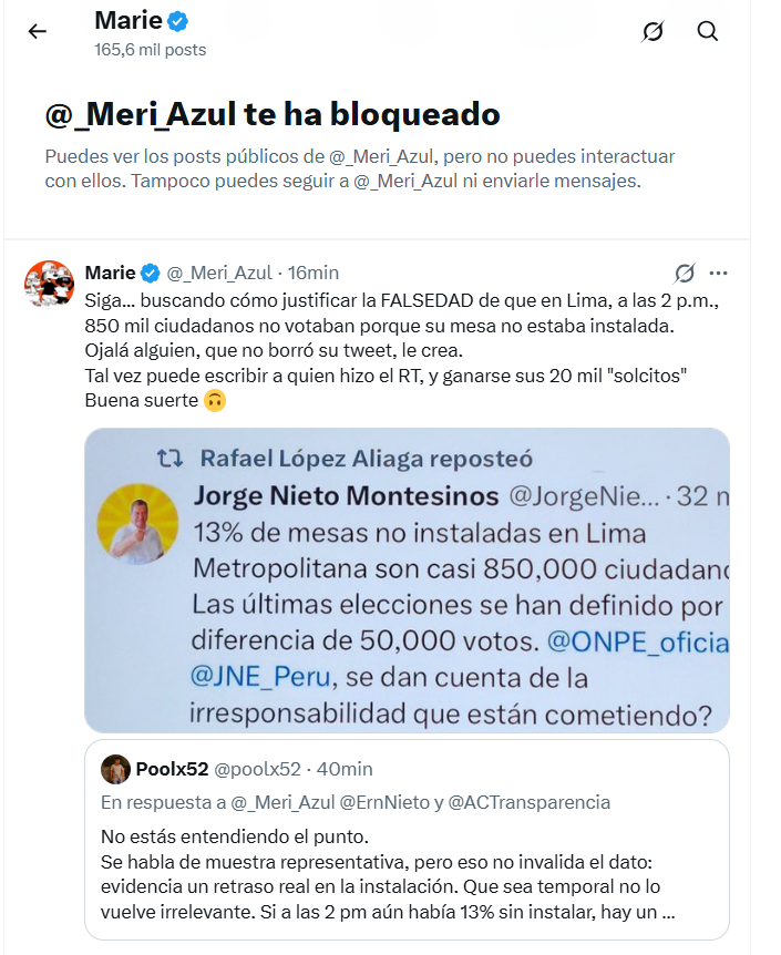 poolx52's tweet photo. Que digas "FALSEDAD” no hará que sea cierto...
Transparencia Perú usa muestra representativa: estima, no da cifras exactas. Convertir un dato temporal en “personas que no votaron” es forzar la conclusión.
Y bloquear tras responder no demuestra nada; solo evita el debate. https://t.co/POXmYhcd4o