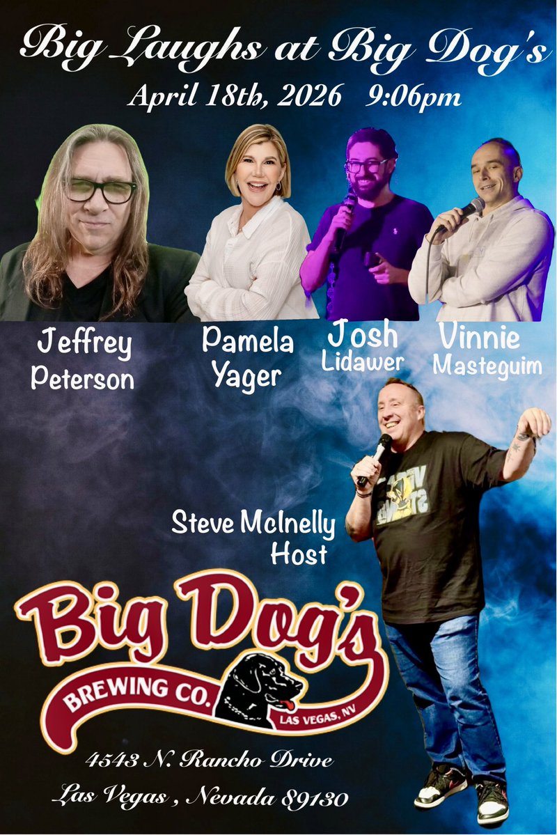 stevemcomedy's tweet image. Hey Las Vegas friends , come have some fun with me tomorrow night at @BigDogsBrewing  
Showtime is 9pm but the rook fills up fast. 
Food and drink specials all night long . 
#Comedy 
#LasVegas 
#BigDogs