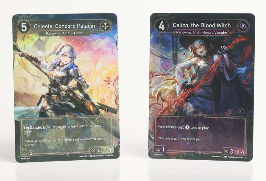 Featured alt art cards for the Unity and Blood Pact starter decks. When you put them together, they form a complete battle scene!

#EchoesOfAstra