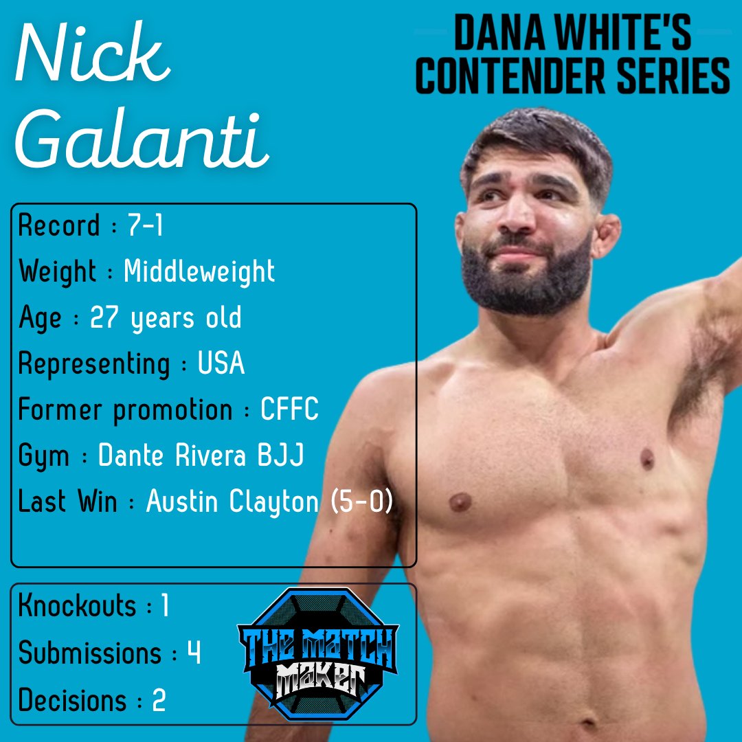 MMA__Matchmaker's tweet image. 🚨DWCS FIGHTERS🚨

CFFC Champs Nick Galanti and Bilal Hasan are both confirmed for #DWCS this upcoming summer per the #CFFC153 broadcast.

#MMA #UFC