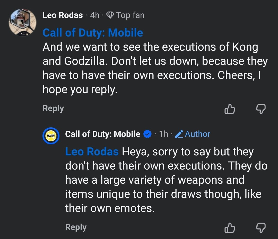 urbanaiben's tweet photo. Both Godzilla and Kong skins is NOT getting unique executions.

@LeakersOnDuty @EliteGameLeaker @ZORO_COD @Ya_Pal_Pebbles https://t.co/BGgRHbBAeO