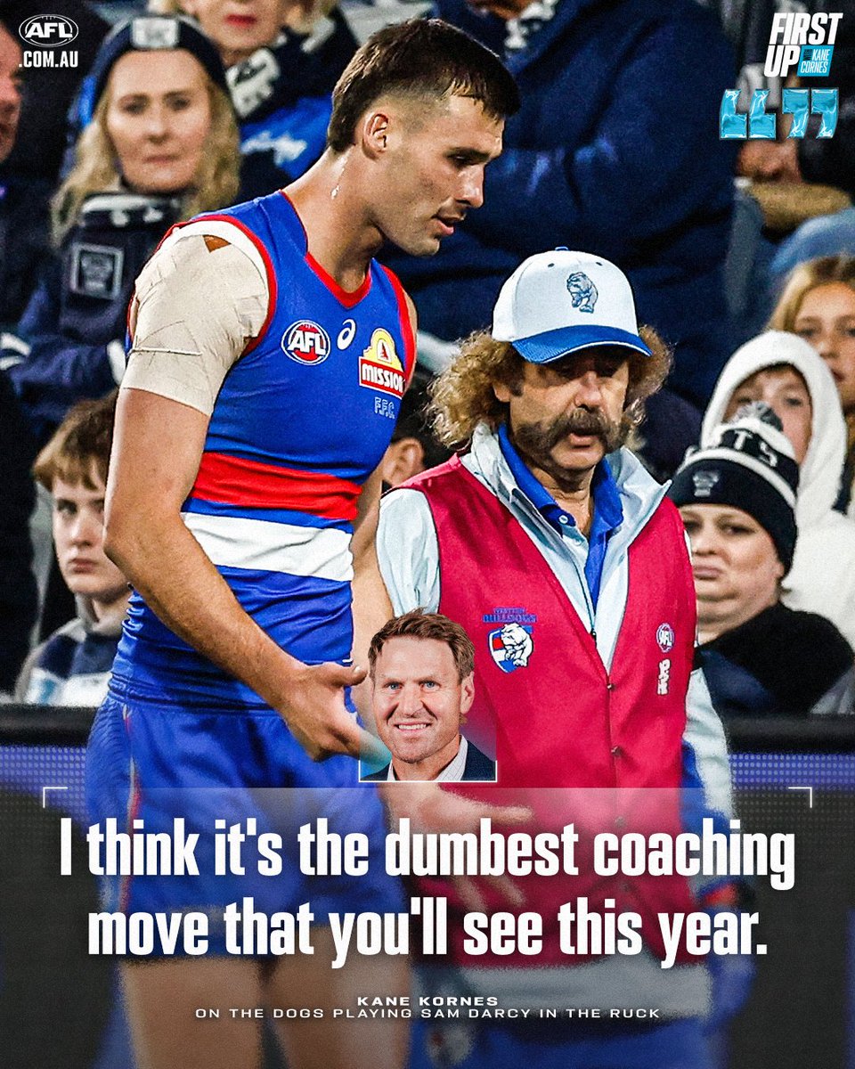AFL's tweet photo. .@kanecornes is not impressed by the Bulldogs' handling of their young star.

Watch First Up now thanks to @sportsbetcomau: https://t.co/WDKAVkKtC7 https://t.co/3BNTEKy7av