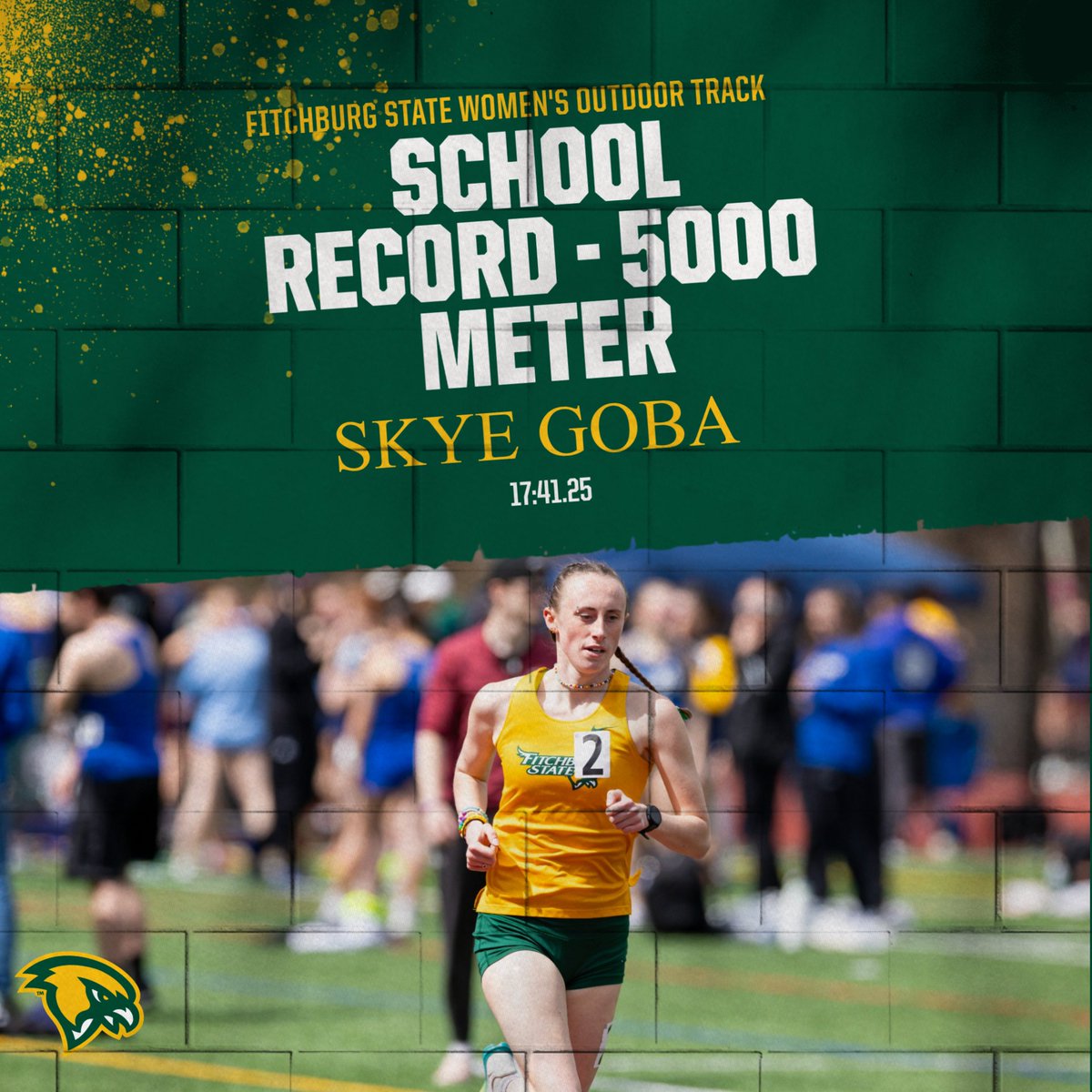 FSU_Falcons's tweet photo. Milestone Alert
Fitchburg State @FSUfalconsTFXC  WOTK senior senior Skye Goba set a new school record in the 5000 meter with an All-New England qualifying time of 17:41.25 at the 2025 Sean Collier Invite, hosted by MIT today.
#MilestoneAlert #FearTheFlock #RecordBreaker https://t.co/OFVagLhGES