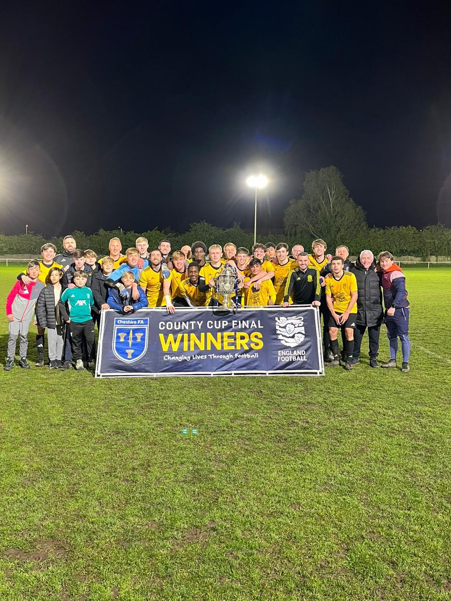 WCLNewsletter's tweet photo. Congratulations to Newton on winning the Cheshire Amateur Cup, a superb achievement. Well done to Lee Kissock and his lads 🏆🟡⚫️🏆🟡⚫️ https://t.co/yy8KWKINAy