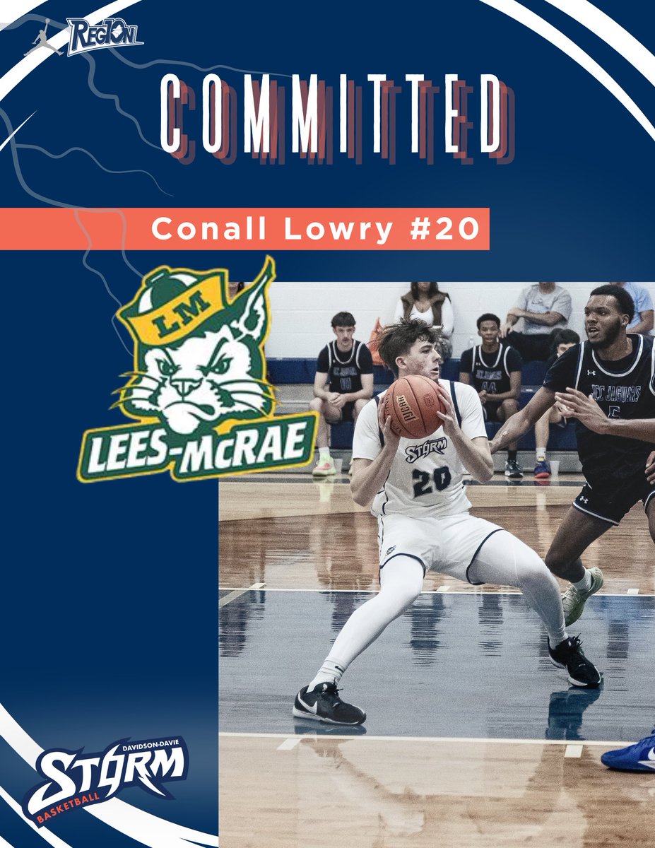 DDCCStormMBB's tweet photo. We are excited to share that Conall Lowry has signed a scholarship to play at  Lees-McRae College.

Conall had a breakout sophomore season with Davidson-Davie CC, averaging 12.5 ppg while hitting 41.2% from the 3pt line. 

Congratulations Conall 🔥

#njcaa #ncaa #jucoproduct https://t.co/yV4o2YNOJq