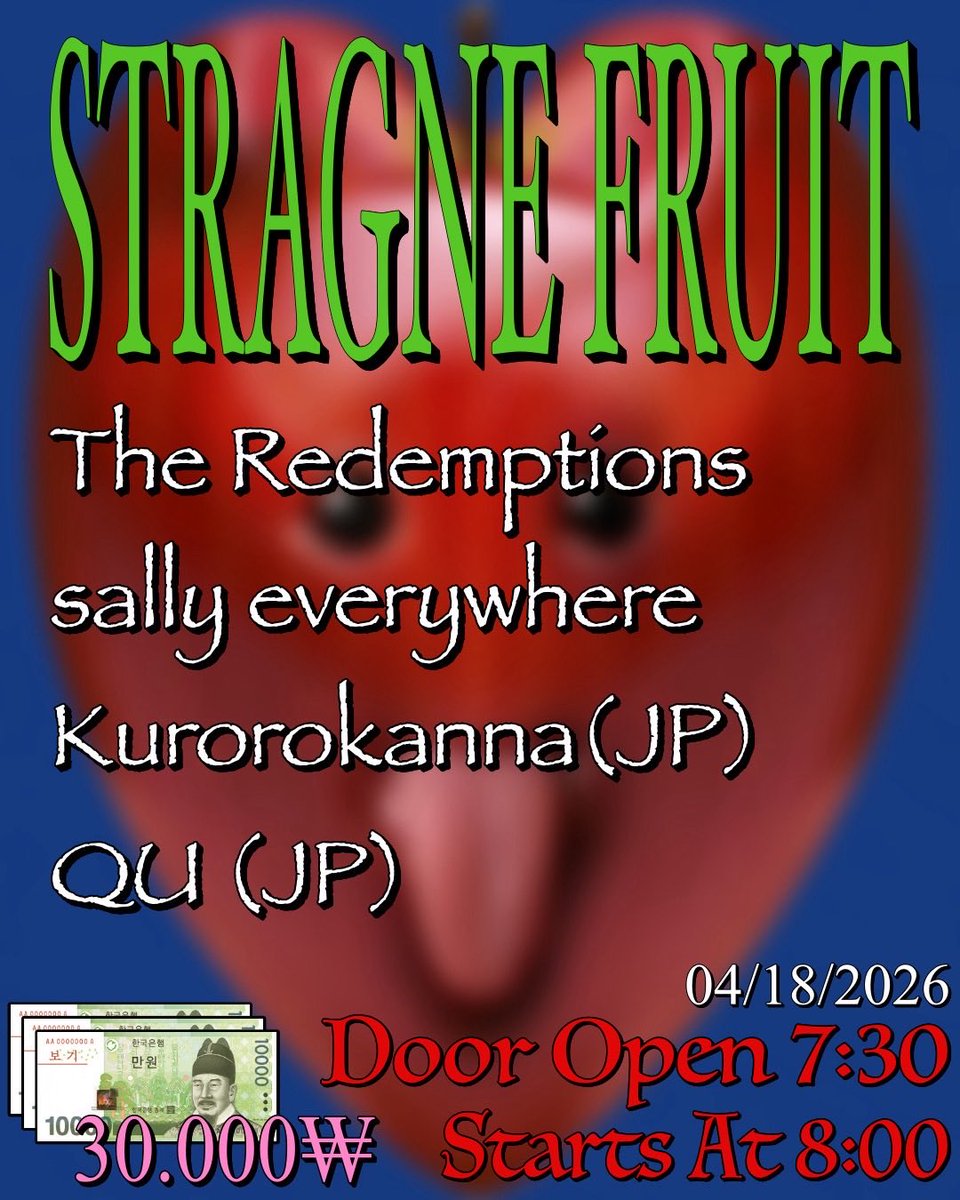 Qu_band's tweet photo. 本日は此処でライブ！

■04/18(Sat)strange fruit Seoul
-act-
The Redemptions
sally everywhere
Kurorokanna (JP)
Qu (JP)
open/ 19:30 start/ 20:00
30,000W
出番 3番目 (40分ステージ) https://t.co/bDQmVQKakr