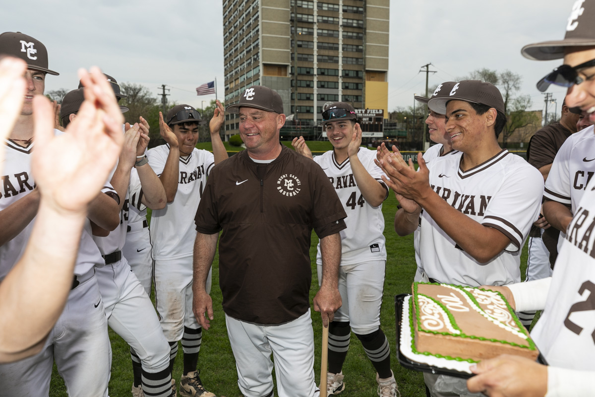 Congrats to #MountCarmel baseball head coach Brian Hurry, who got his 700th win today in a 8-0 victory over IC Catholic. <a href="/CaravanBaseball/">Caravan Baseball</a> <a href="/MountCarmelHS/">Mount Carmel H.S.</a>