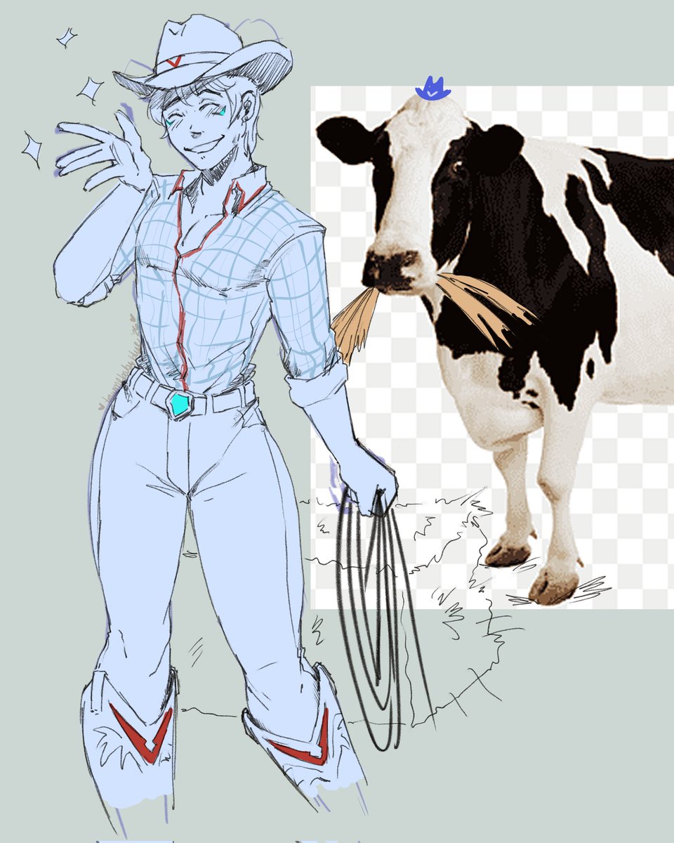 Just a silly little red paladin cowboy with his silly little cow that I definitely drew 🙂‍↕️
