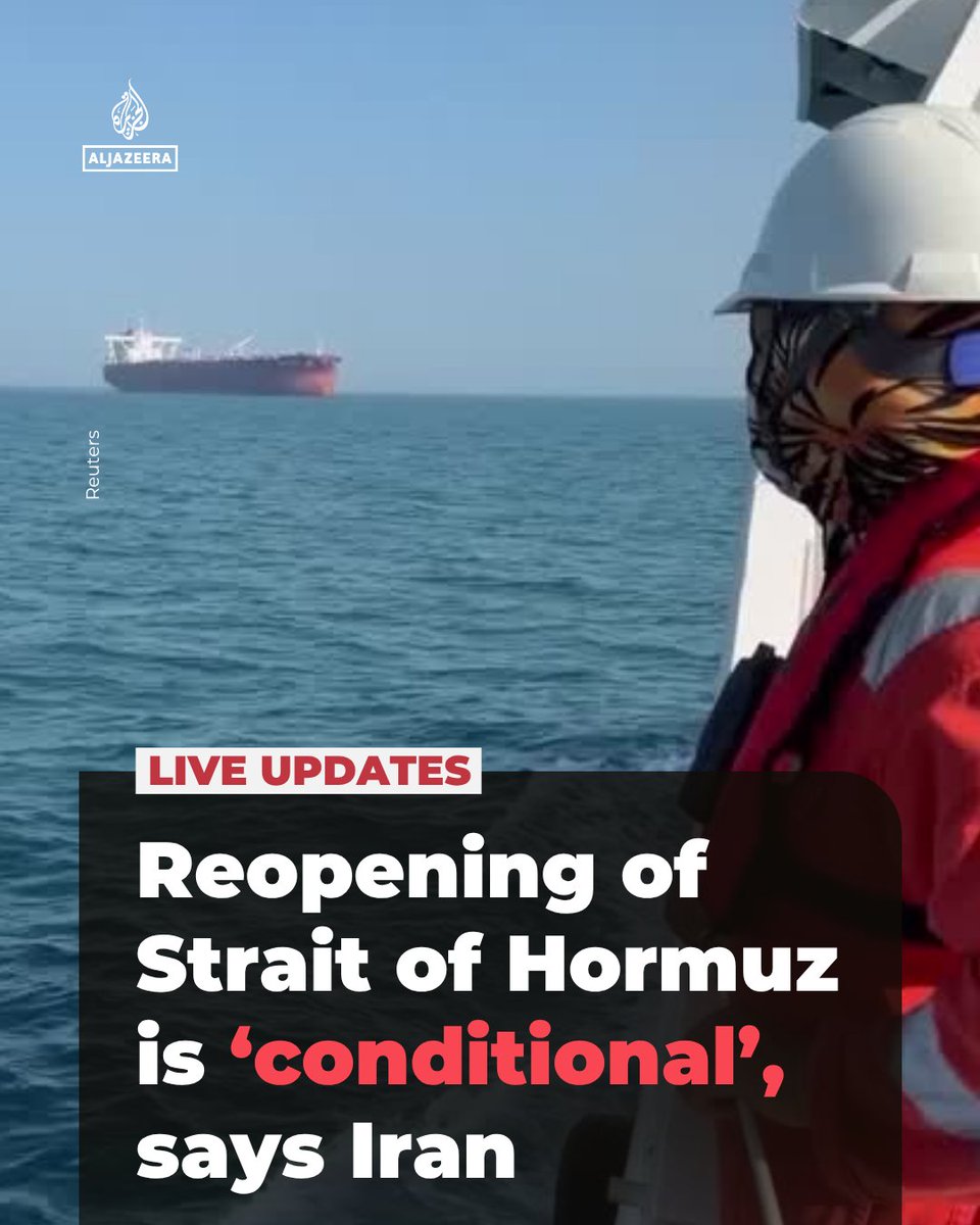Iranian Defence Ministry spokesman Brig Gen Reza Talaei-Nik says the Strait of Hormuz is only “conditionally” open under ceasefire terms, banning hostile vessels, and warns it could close again if the situation in Lebanon changes.  

🔴 LIVE updates: aje.news/p64xm6