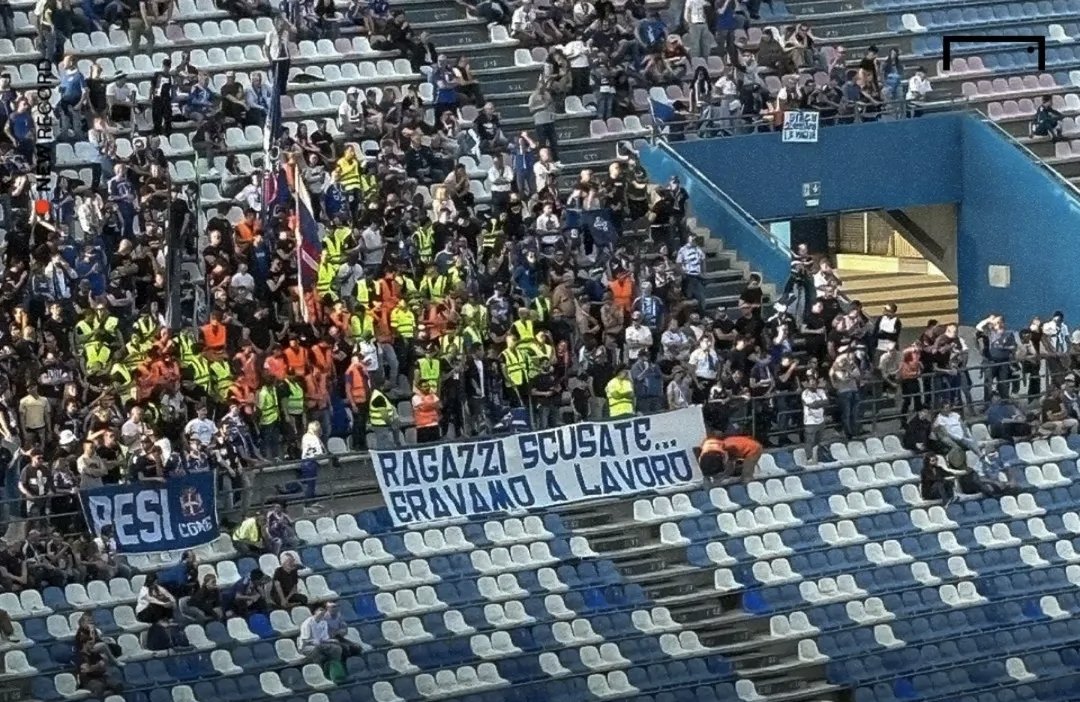 "Rapazes, desculpem... estávamos trabalhando!"

Torcedores do Como se apresentaram com coletes de segurança no Mapei Stadium num protesto contra o horário da partida com o Sassuolo: 18h30 de uma sexta-feira.

Público da casa aplaudiu.
