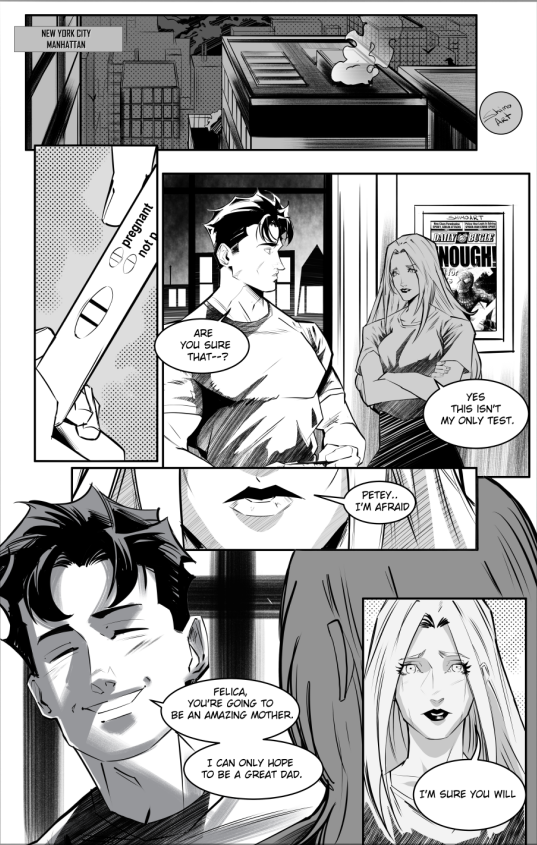 ShimoArt_'s tweet image. Here's the comic page featuring Peter and Felicia. It's not perfect, but I wanted to try something new.
I'll try to do this more often when I'm feeling inspired 
#Spiderman #Blackcat