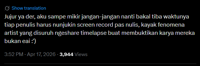 wattpadmenfess_'s tweet photo. krn kasus anomali kmren, sndr jd kepikiran. Di era skrg, bukan gak mungkin kl tulisan eay bakal berkembang ke arah yg gak kita inginkan. 

Dan jika hal itu terjadi—selain screen record—menurut kalian apa lagi coba yg bs kita lakukan untuk membuktikan tulisan kita?
/wp/ https://t.co/zJEiwueeZg