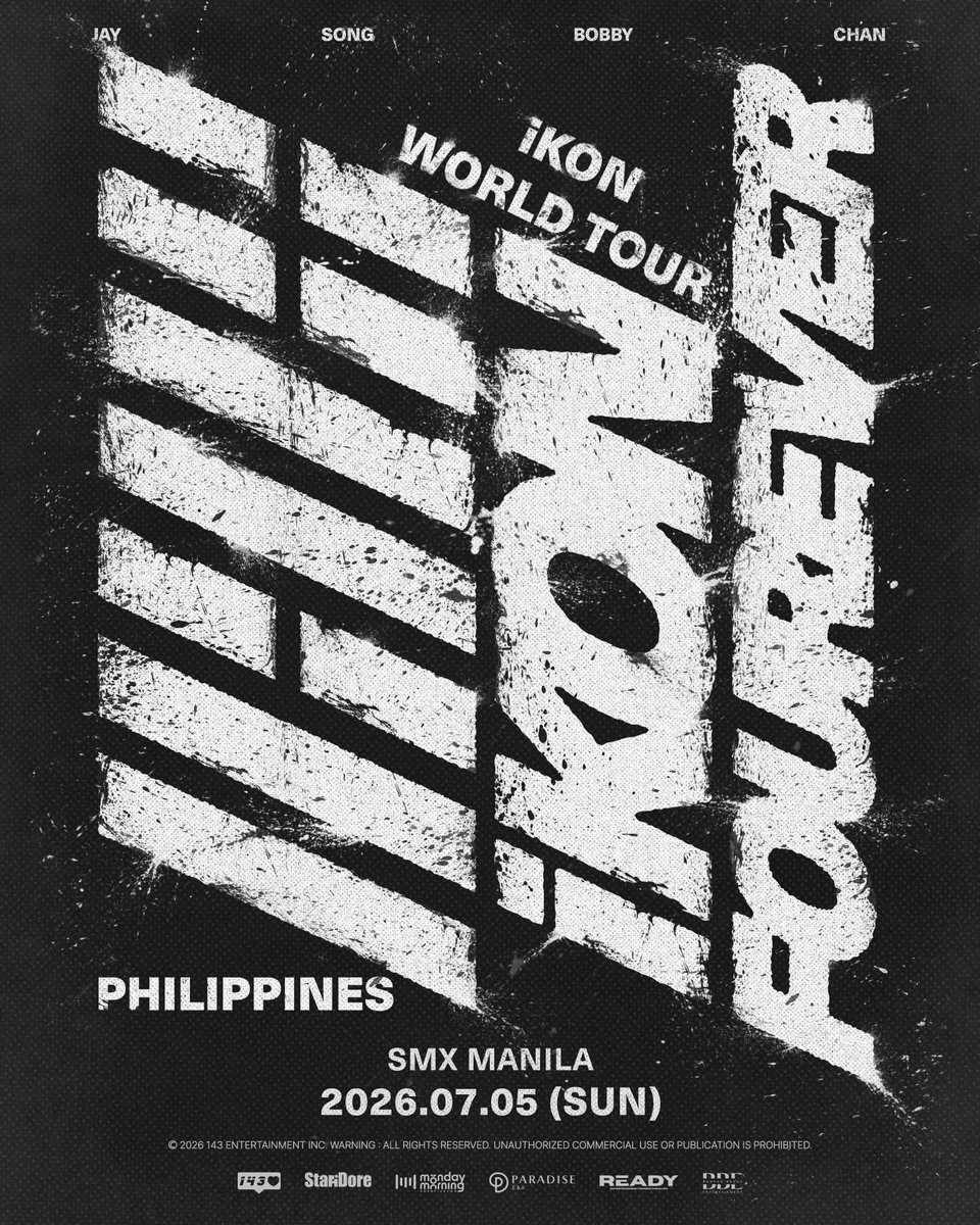 [iKON FOUREVER TOUR in MANILA]

Hello, iKONICS 👋🏻

While we’re waiting for the ticketing details and seat map, we encourage everyone to continue posting our show poster across all your SNS accounts. 🤗

Please make sure to include the venue and date in your posts‼️

We’re also