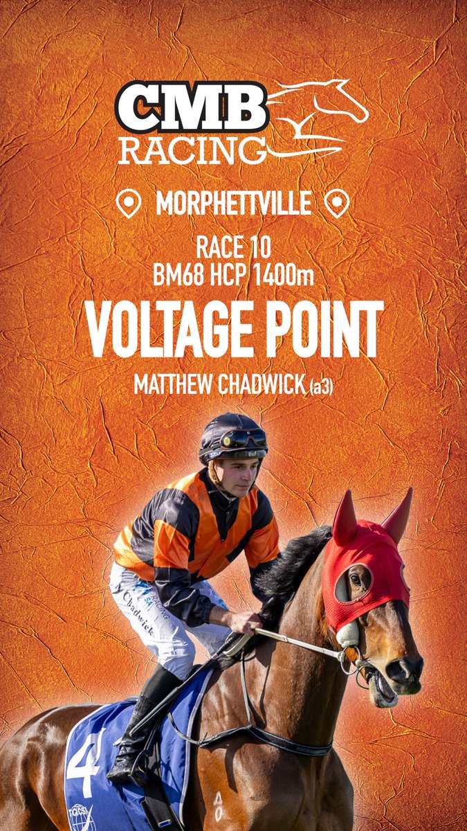 RacingCmb's tweet photo. We head to @SAJockeyClub 

R2 MALDIVICA on one week back-up

R3 ANNIHILATE has tricky barrier

R8 ATTAIN recently joined the stable - strong, powerful horse. TRIPOD TERROR strong last start winner

R10 VOLTAGE POINT will need luck

Good luck to connections 🏇🧡🖤

@ChrisBieg https://t.co/LxgivPtgvI