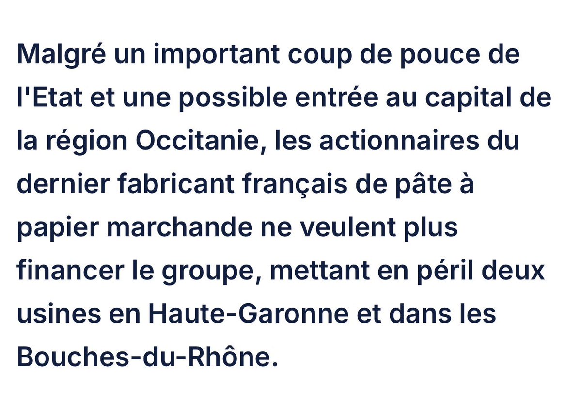 Après la décision de l'homme d'affaires indonésien Jackson Wijaya de mettre en péril Fibre Excellence, je pense avant tout aux 700 salariés des usines de Saint-Gaudens et Tarascon, ainsi qu'à leurs familles. C'est une immense violence sociale et une profonde injustice. 
La Région