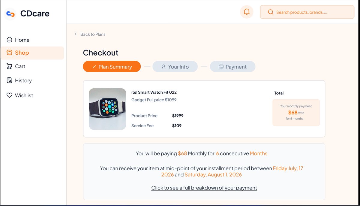UIUX_imagesby64's tweet image. Redesigned the CDCare web app to make installment payments clearer, simpler, and more trustworthy.Focused on fixing navigation, improving product discovery, and making financial decisions easy to understand.This is product thinking, not just UI.#UXDesign #ProductDesign #HNG