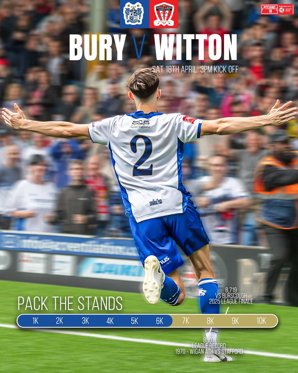 buryfcofficial's tweet image. ⚪️🔵 Matchday Morning 🎟️ Update | 🆚 Witton Albion

Good morning Shakers! As of this morning we have sold 6️⃣3️⃣2️⃣6️⃣ tickets for this afternoon's game. 👏👏👏

All there is left to say is be loud, be proud and back the lads from kick off to the final whistle! 👊

See you in the