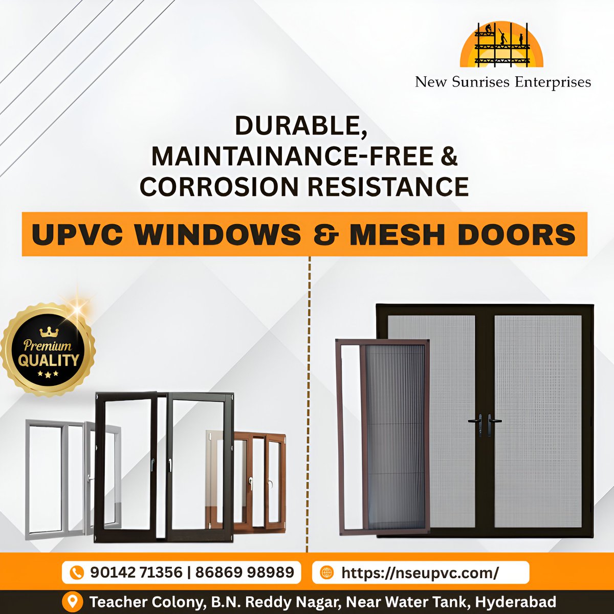Newsunrise1464's tweet image. 🏡 Durable. Maintenance-Free. Built to Last.
Upgrade your space with premium UPVC Windows &amp;amp; Mesh Doors from New Sunrises Enterprises.
📞 9014271356 | 8686998989
🌐 nseupvc.com
#UPVC #Windows #Doors #HomeImprovement #Hyderabad #InteriorDesign #Construction #ModernHomes