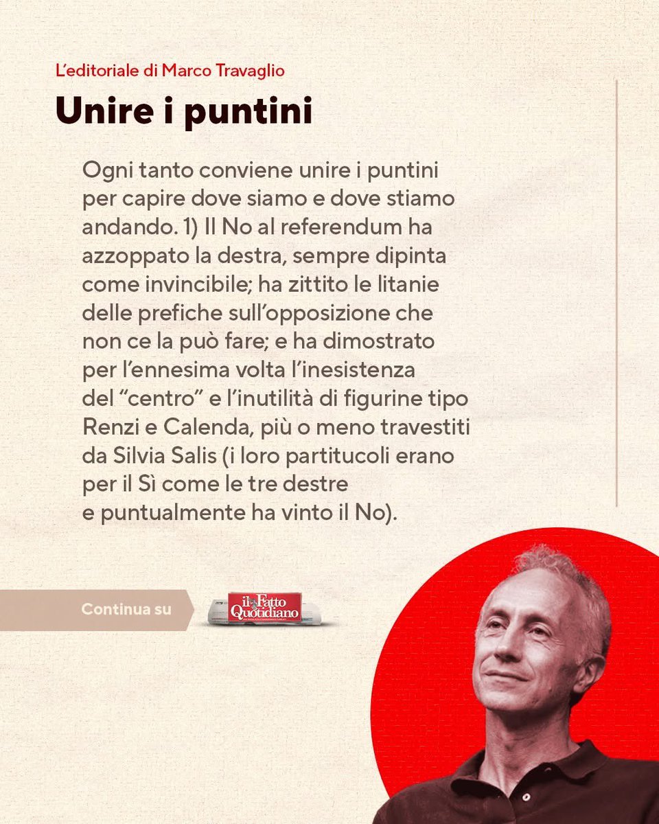 Unire i puntini

Leggi l'editoriale completo👉 ilfat.to/4dQWSTP

#ilfattoquotidiano