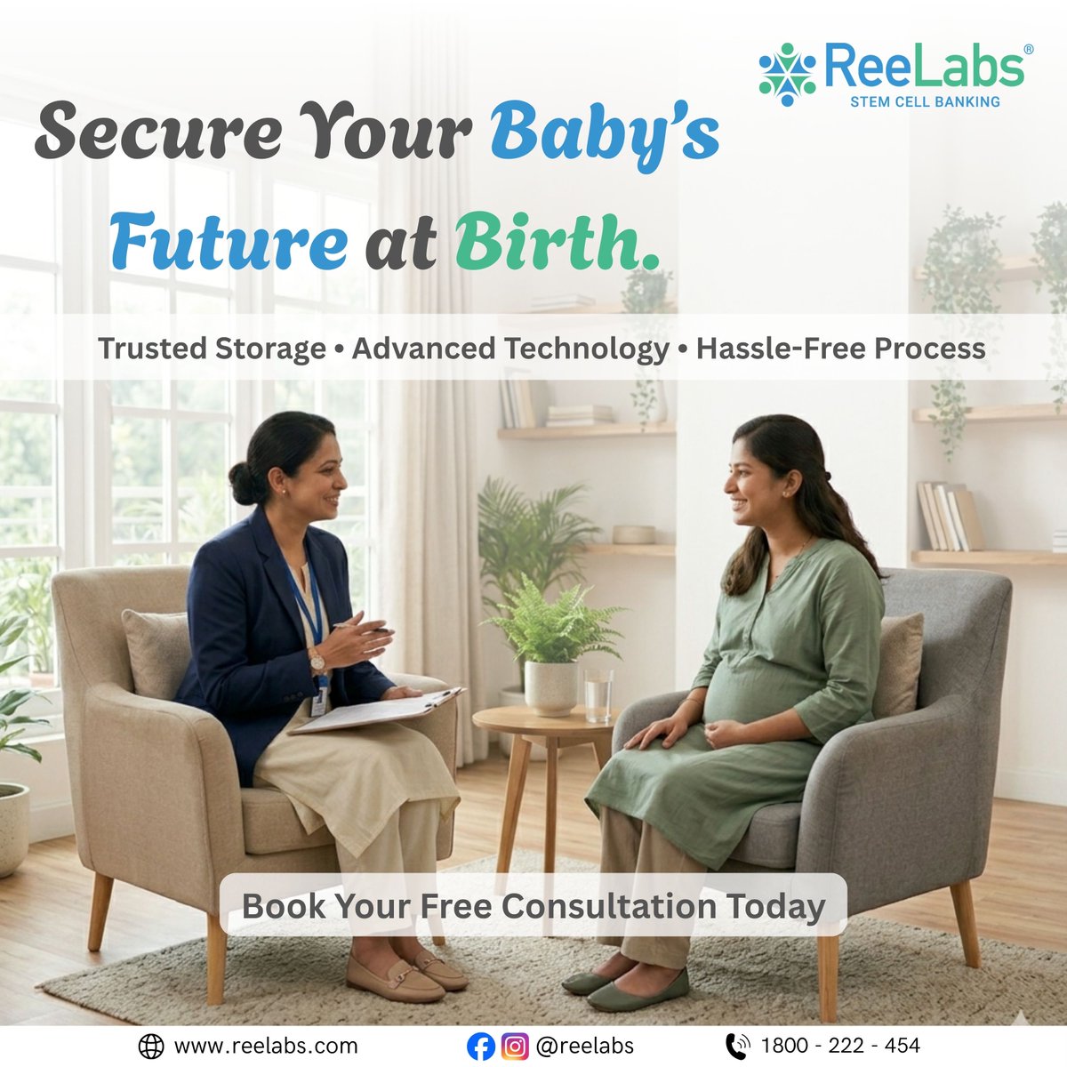ReeLabs's tweet photo. Your baby’s future begins at birth. 🤍 
Stem cell banking is a one-time opportunity to secure powerful cells that may support future health for your child and family. 🧬 
With trusted storage, advanced technology and expert guidance — ReeLabs is here to support you at every step. https://t.co/glt8oW6nhm