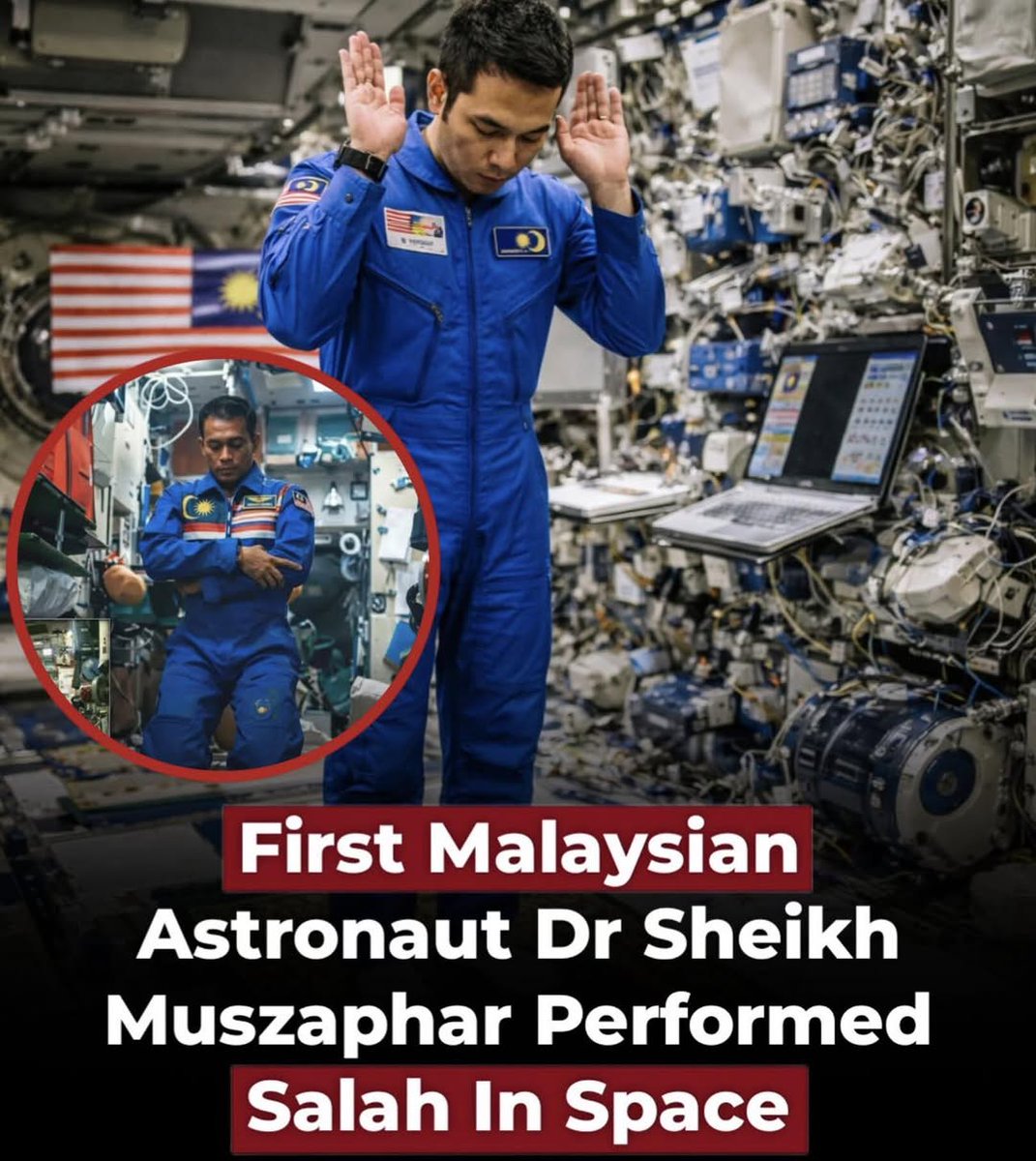 honeeybuch's tweet photo. A Muslim astronaut perform Sallah in the space. https://t.co/oJOxHa60wi