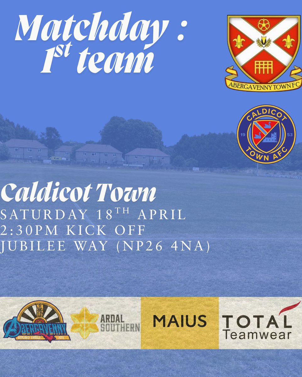 First team are on the road today, travelling to face Caldicot Town👊⚽️🔵

📆- 18/4/26
🆚- <a href="/CaldicotTownAFC/">Caldicot Town AFC</a> 
⏰- 2:30PM
🏟️- Jubilee Way (NP26 4NA)

#ATFC #UpTheTown #UTT