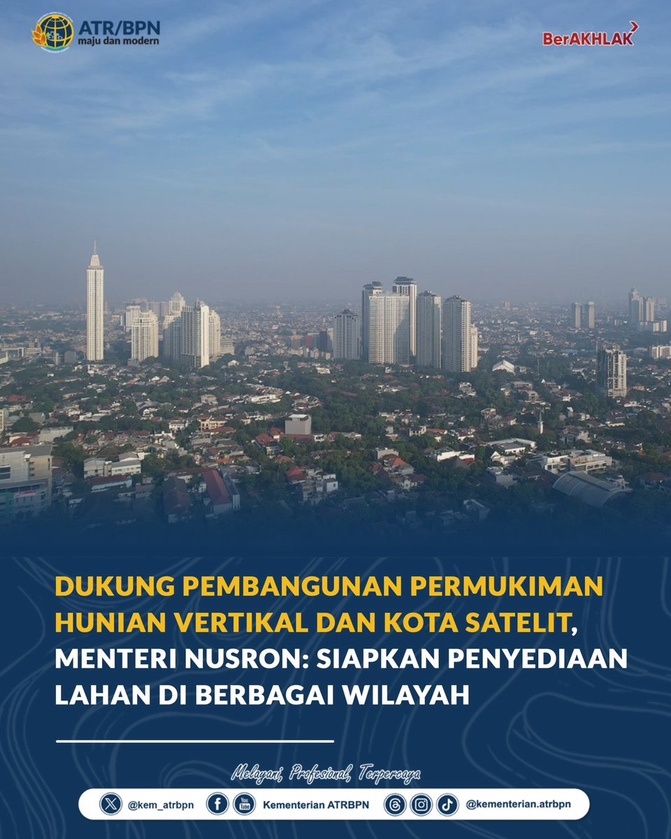 bpnnunukan's tweet image. #Repost @kem_atrbpn 

Halo #SobATRBPN, Menteri Agraria dan Tata Ruang/Kepala BPN, Nusron Wahid, menegaskan komitmen Kementerian ATR/BPN dalam mendukung pembangunan hunian vertikal dan kota satelit sebagai bagian dari Proyek Strategis Nasional.