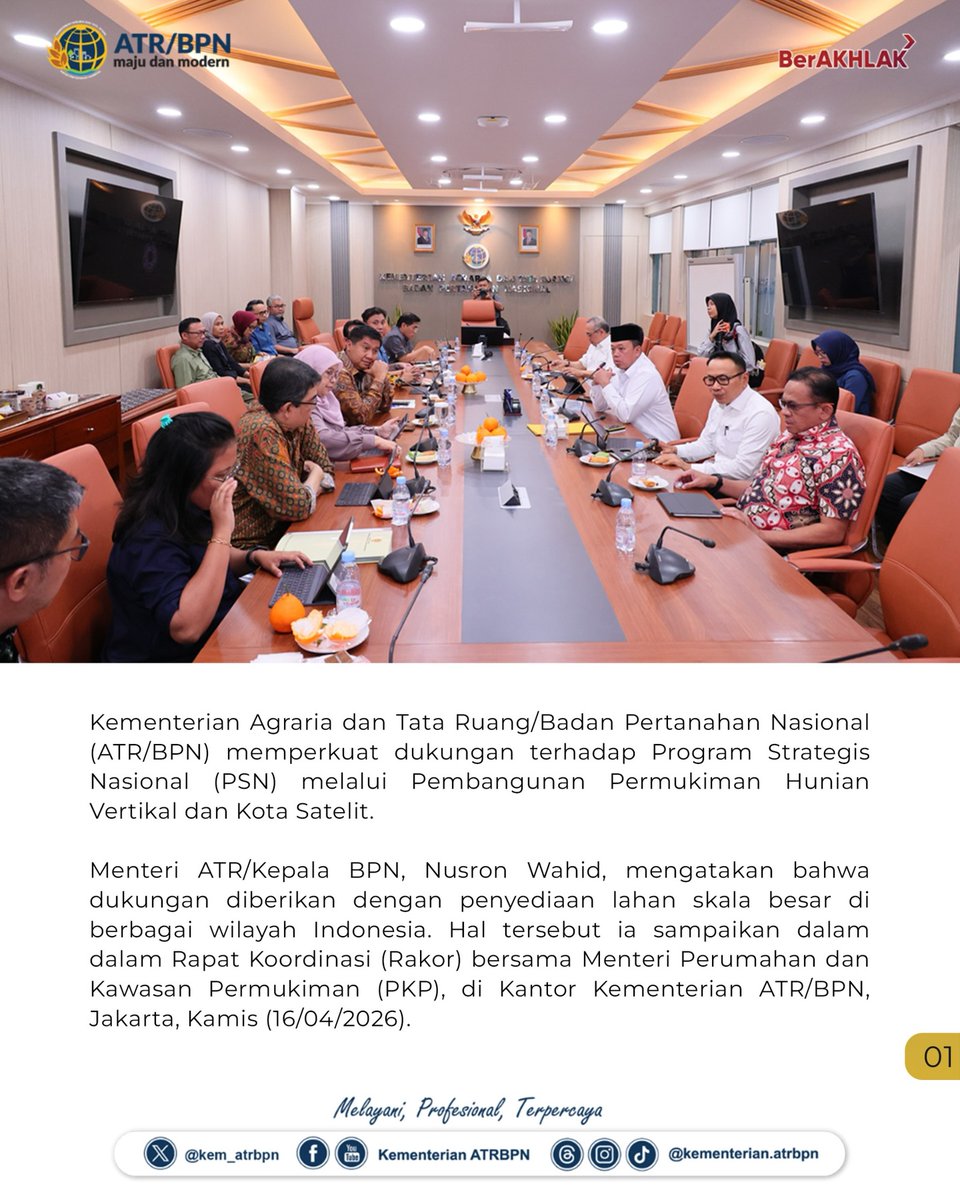 bpnnunukan's tweet image. #Repost @kem_atrbpn 

Halo #SobATRBPN, Menteri Agraria dan Tata Ruang/Kepala BPN, Nusron Wahid, menegaskan komitmen Kementerian ATR/BPN dalam mendukung pembangunan hunian vertikal dan kota satelit sebagai bagian dari Proyek Strategis Nasional.